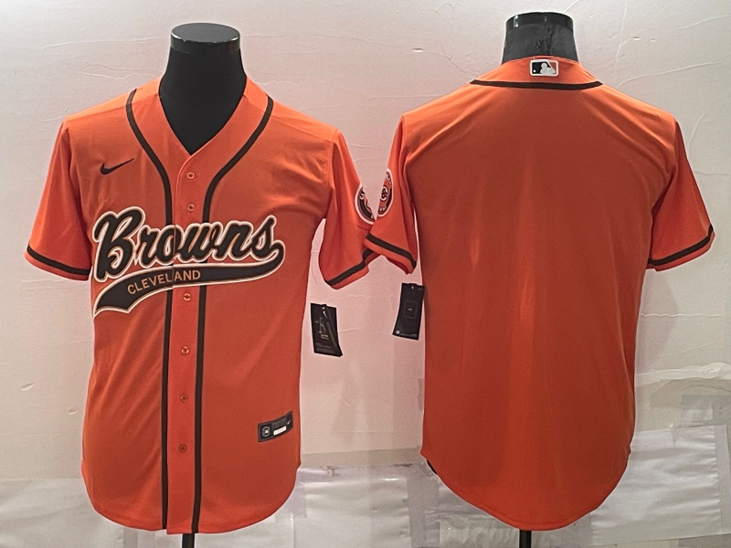 Men's Cleveland Browns Blank Cool Base Orange Stitched Baseball Jersey